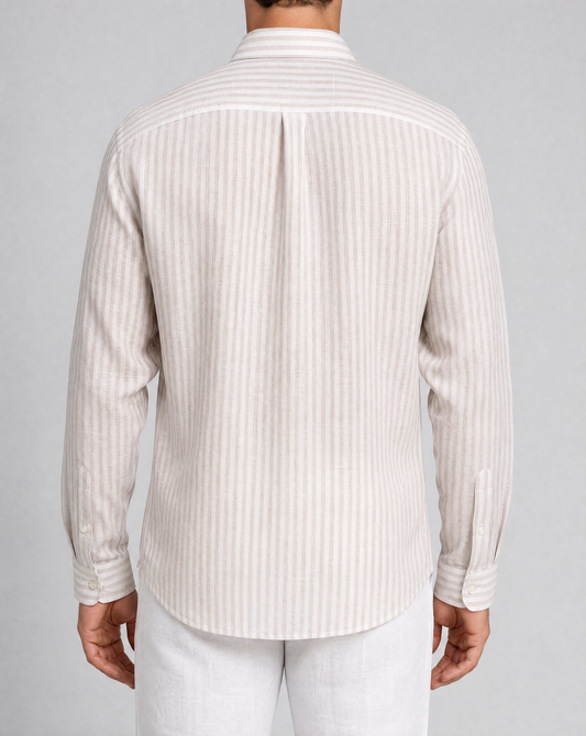 sand stripe linen shirt, made in napoli, back