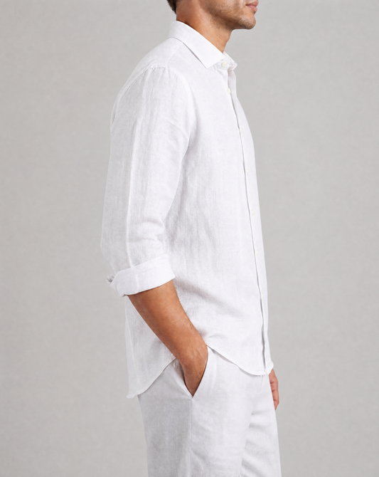 positano capsule linen shirt in white, detail
