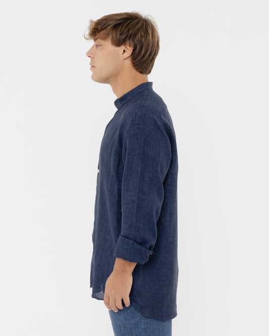 Capri Blu Mandarin - 100% Linen Shirt
