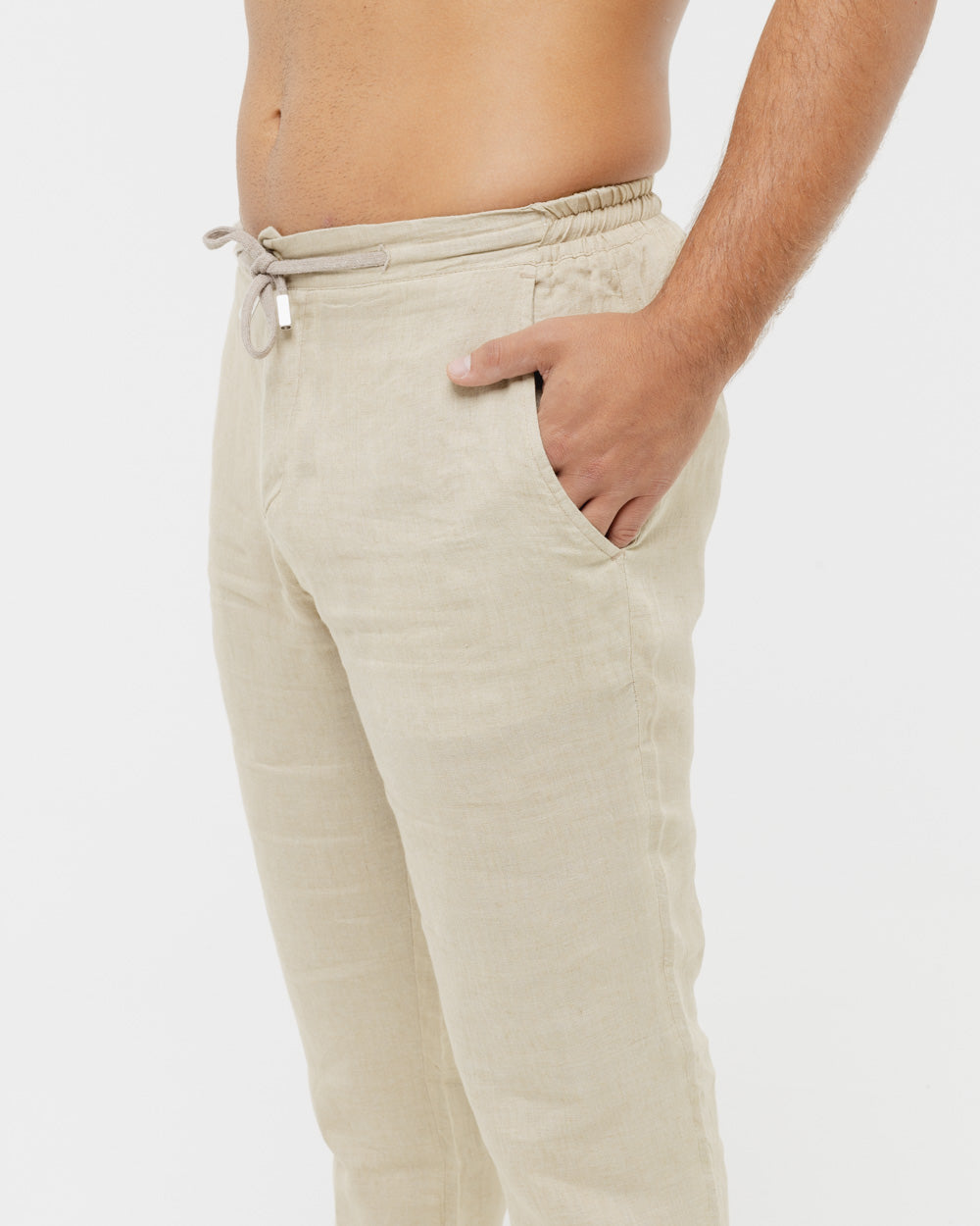 Sand Beige - 100% Linen Drawstring Pants