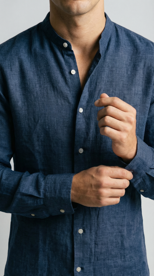 Deep Sea Blue Mandarin - 100% Linen