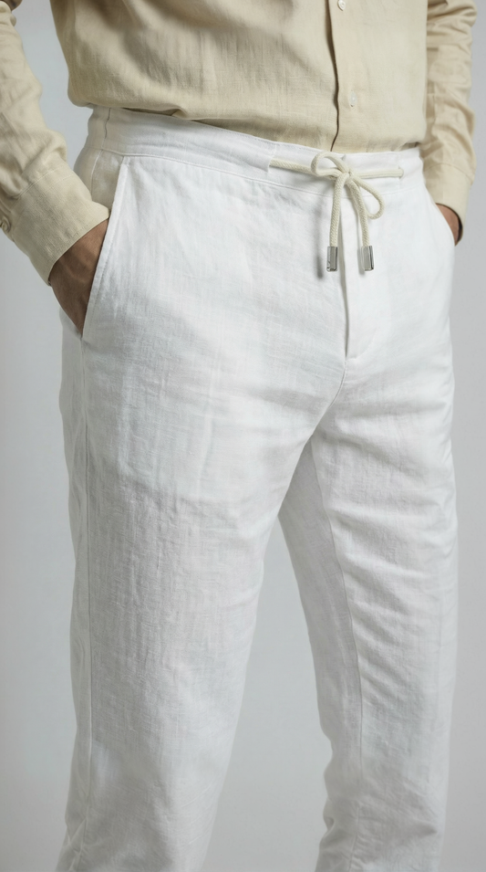 Pure White - 100% Linen Drawstring