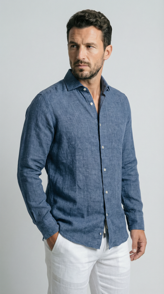 Capri Blue 100% linen shirt, made in Napoli