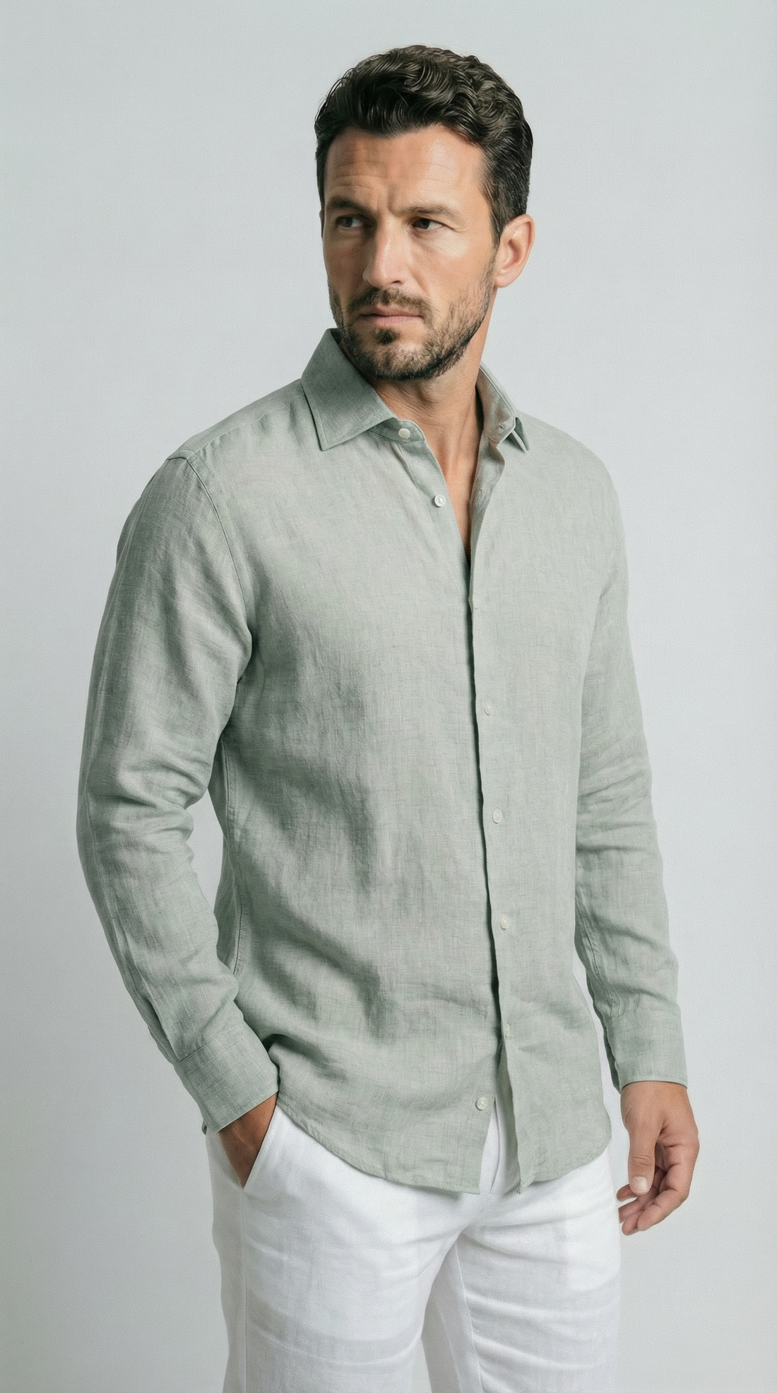 Stone Grey 100% linen shirt, made in Napoli