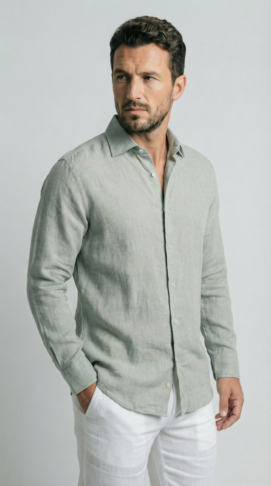 Stone Grey 100% linen shirt, made in Napoli