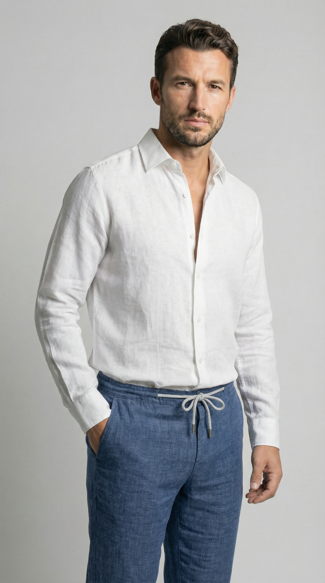 Pure White 100% linen shirt, made in Napoli