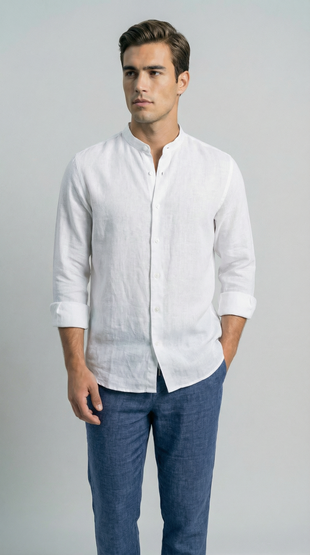 Men's Mandarin Collar Linen Shirts