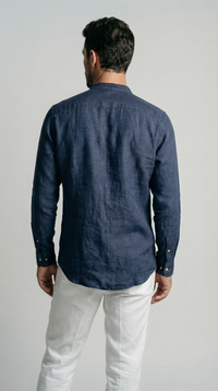 Deep Sea Blue Mandarin - 100% Linen
