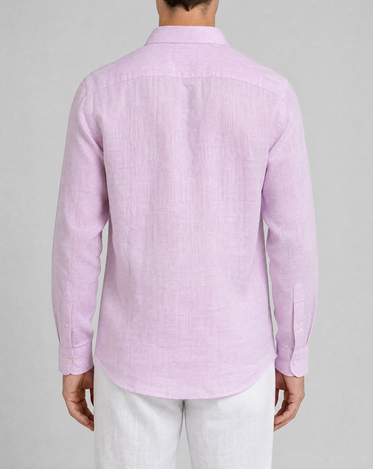 coral pink linen shirt, made in napoli, back