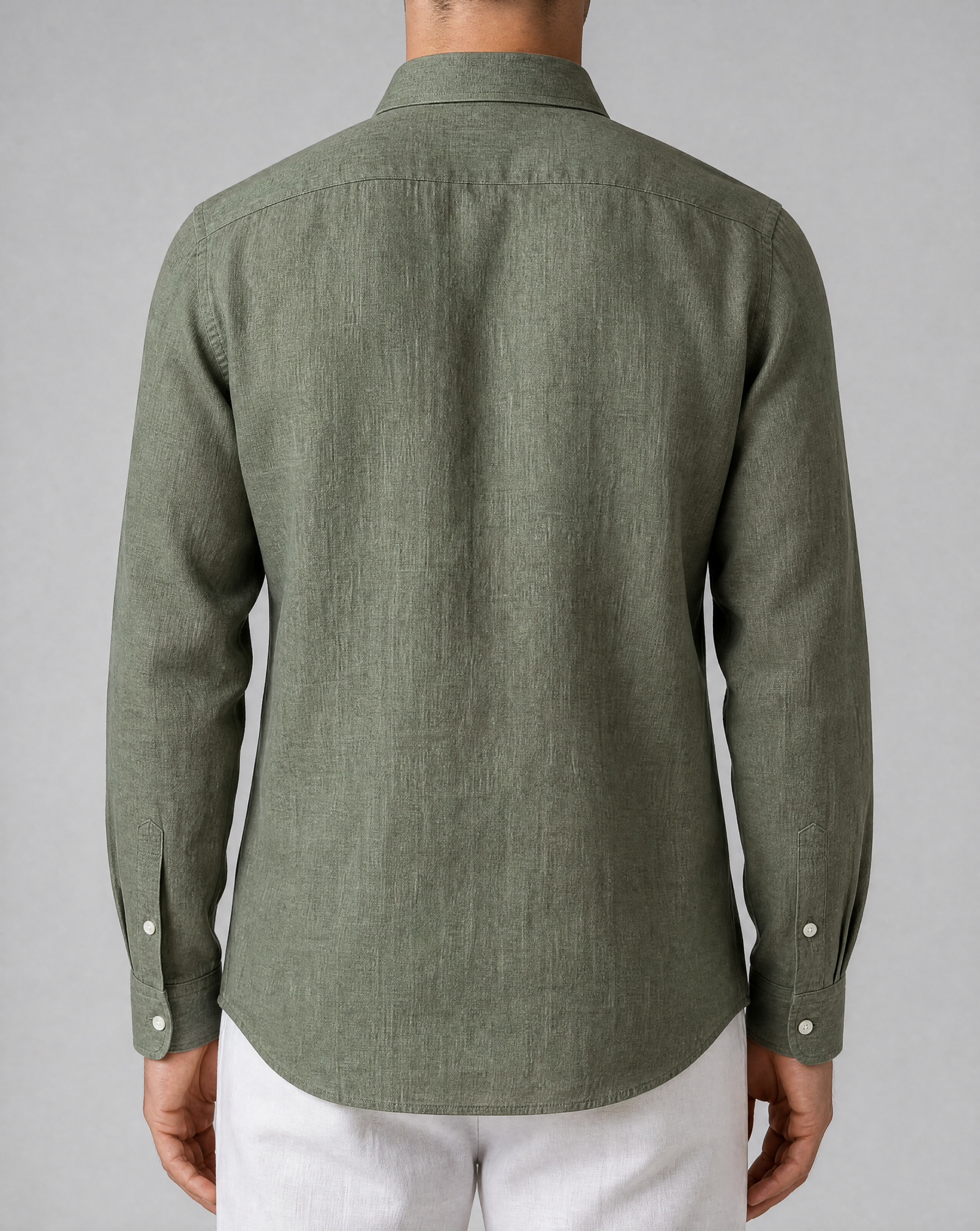 olive green linen shirt, made in napoli, back