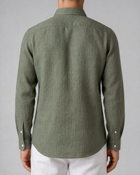 olive green linen shirt, made in napoli, back