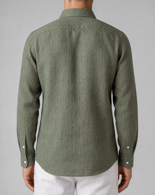 olive green linen shirt, made in napoli, back