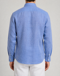 grotta blue linen shirt, made in napoli, back