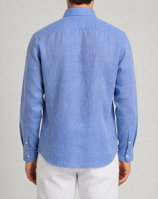 grotta blue linen shirt, made in napoli, back