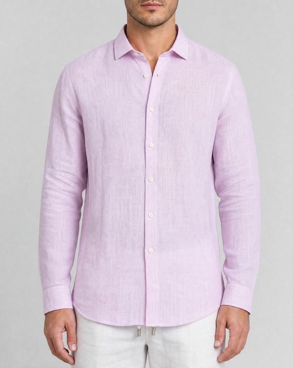 Coral Pink - 100% Linen linen shirt, made in Napoli