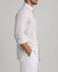 sand stripe linen shirt, made in napoli, side