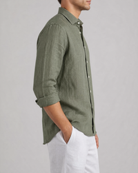 olive green linen shirt, made in napoli, side