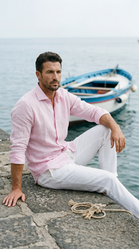 positano capsule linen shirt in coral pink, side