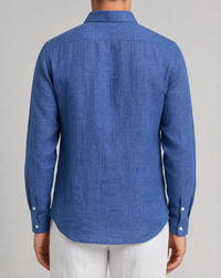 positano capsule linen shirt in midnight blue, back