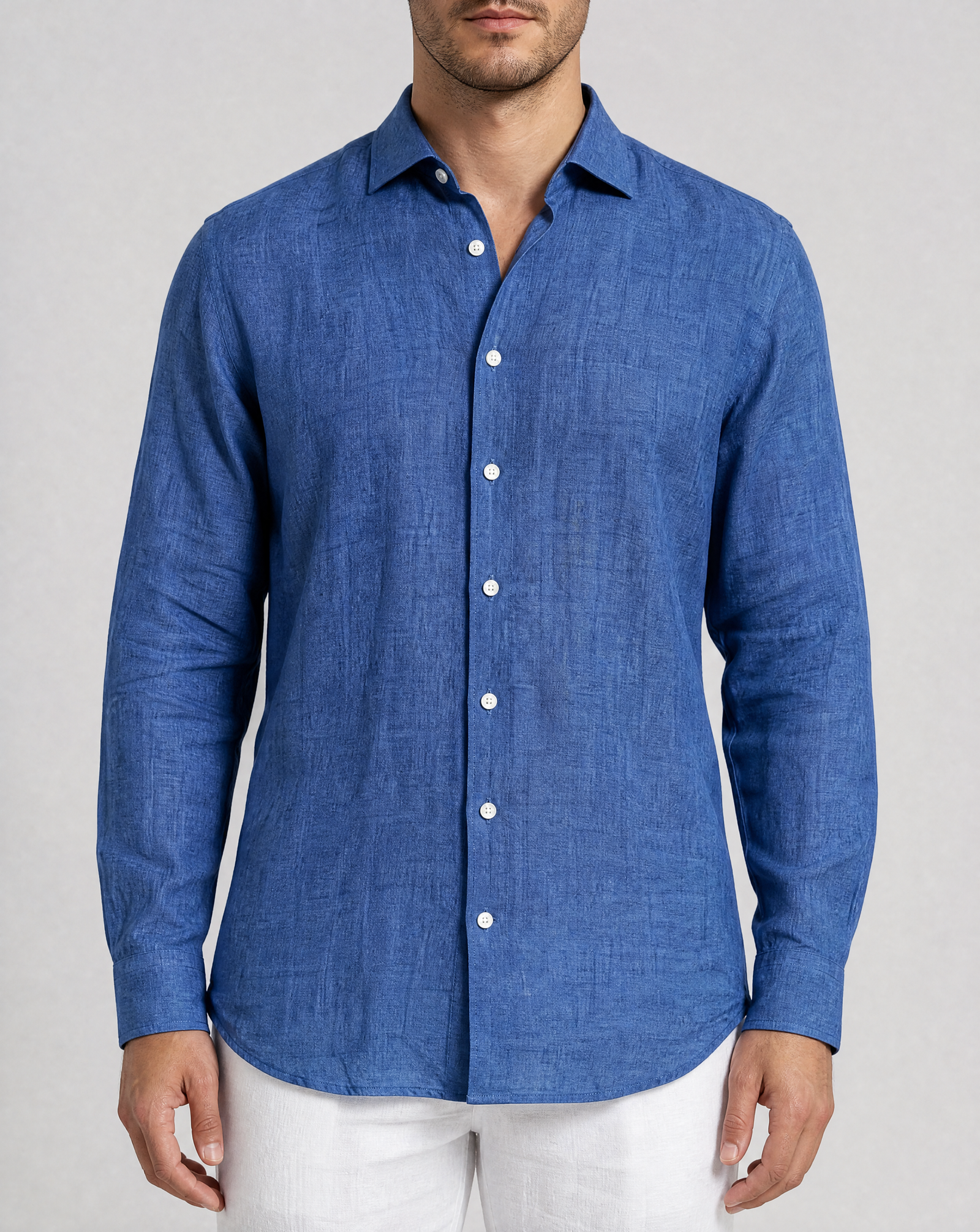 positano capsule linen shirt in midnight blue, front
