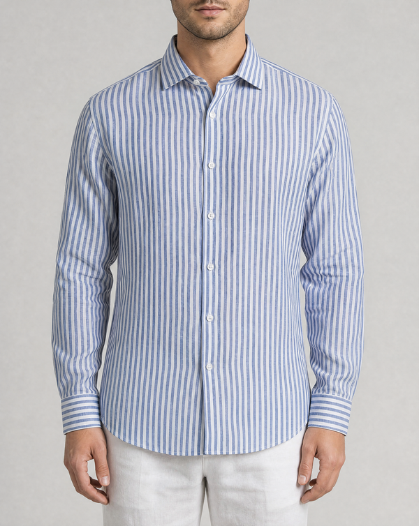 Sea Stripe - 100% Linen linen shirt, made in Napoli