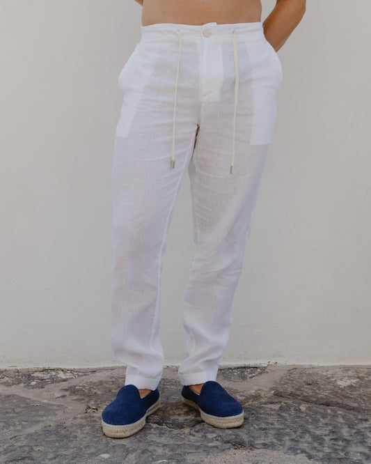 Pure White - 100% Linen Drawstring Pants