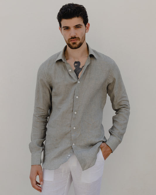 Stone Grey - 100% Linen Shirt