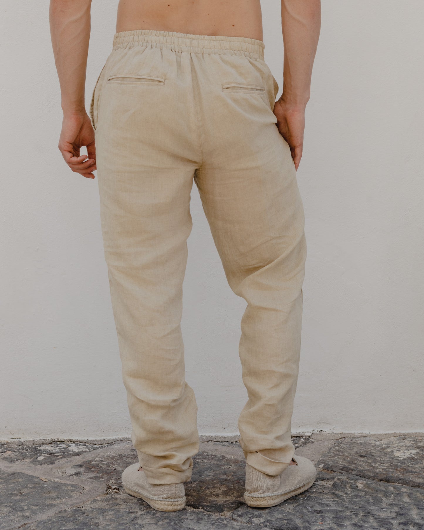 Sand Beige - 100% Linen Drawstring Pants