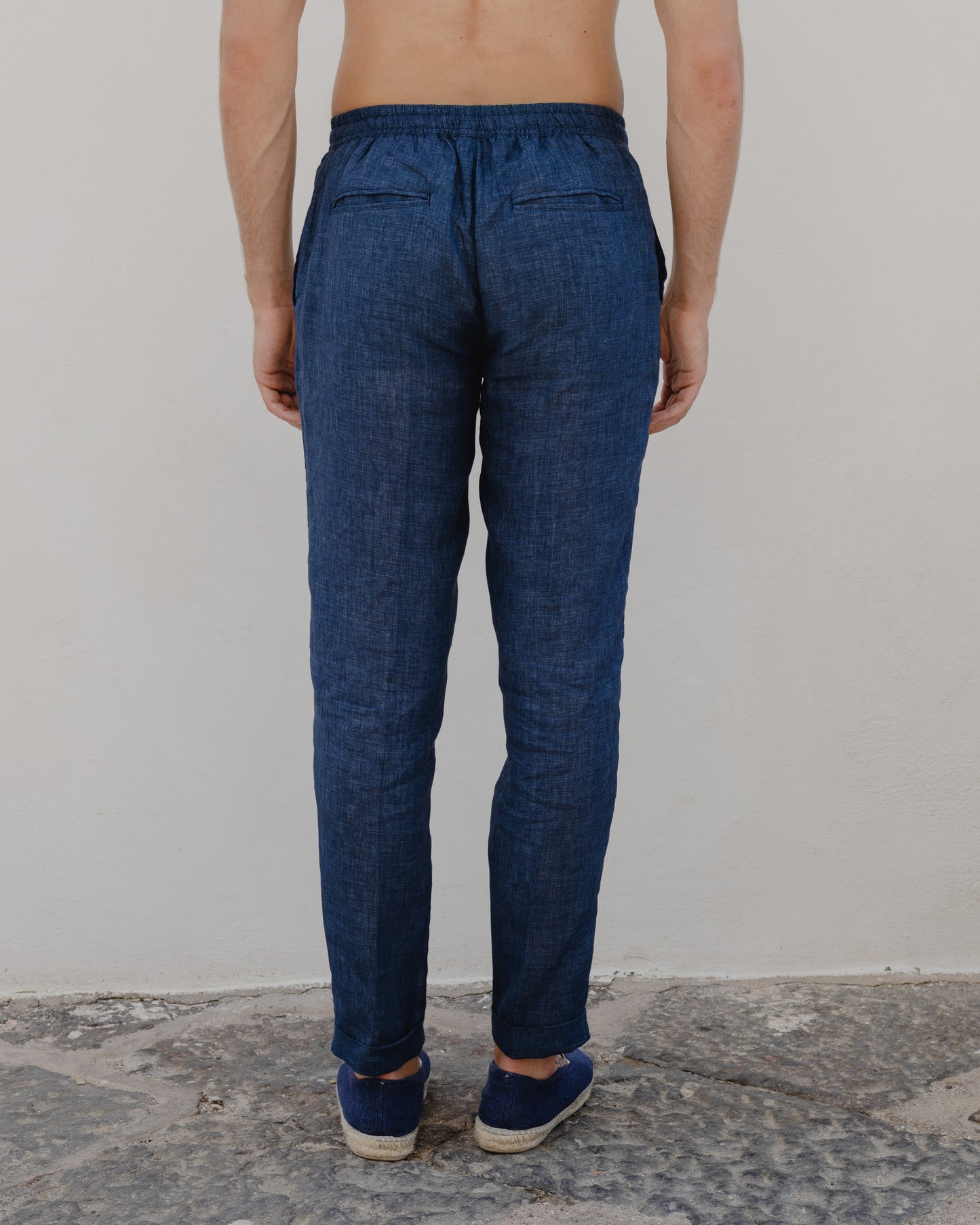 Capri Blue -  100% Linen Drawstring Pants