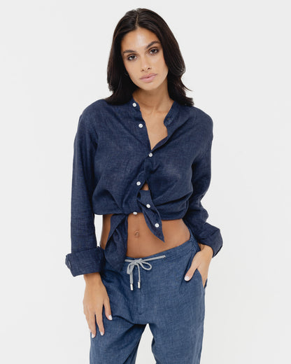Capri Blu Mandarin - 100% Linen Shirt