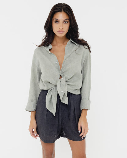 Stone Grey - 100% Linen Shirt