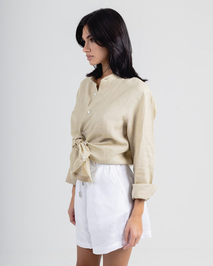 BEIGE MANDARIN - 100% LINEN SHIRT