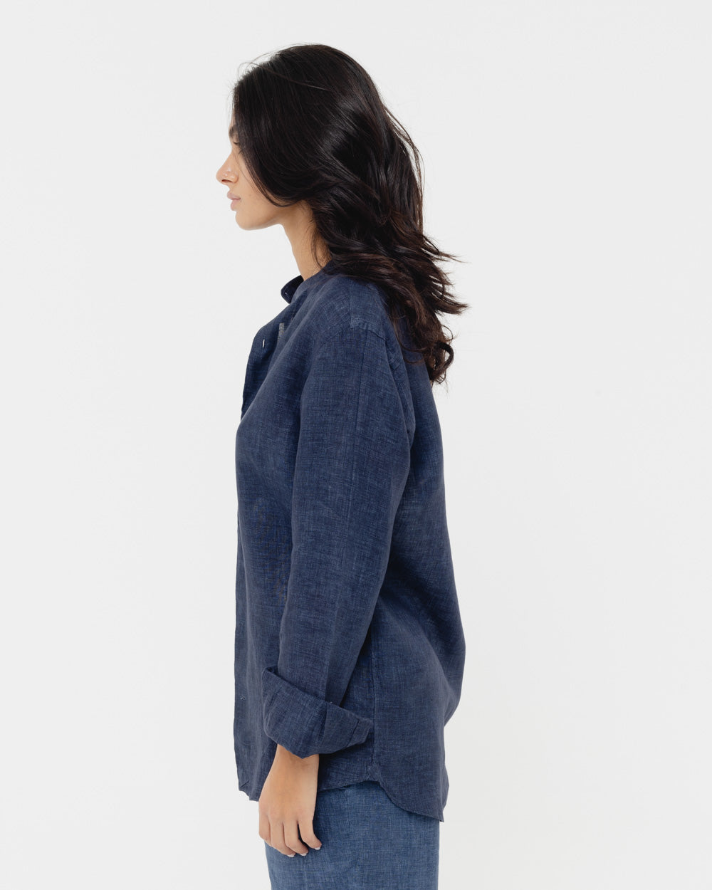 Deep sea blue  Mandarin - 100% Linen
