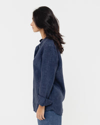 Deep sea blue  Mandarin - 100% Linen