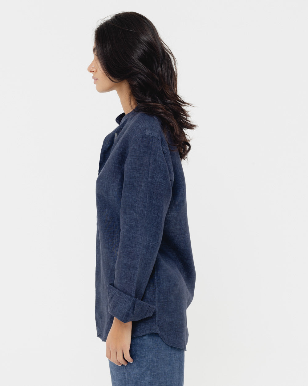 Deep sea blue  Mandarin - 100% Linen