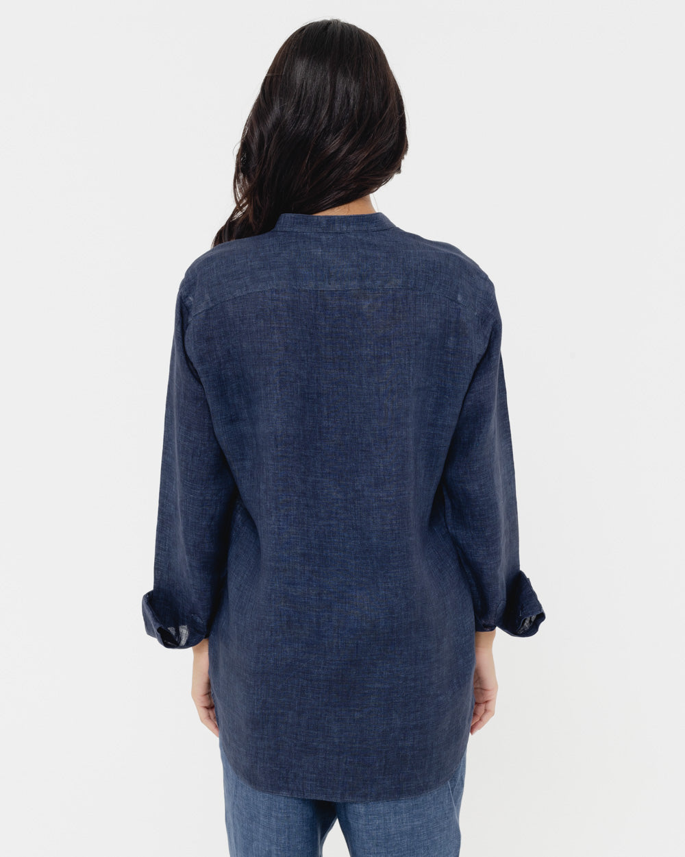 Deep sea blue  Mandarin - 100% Linen