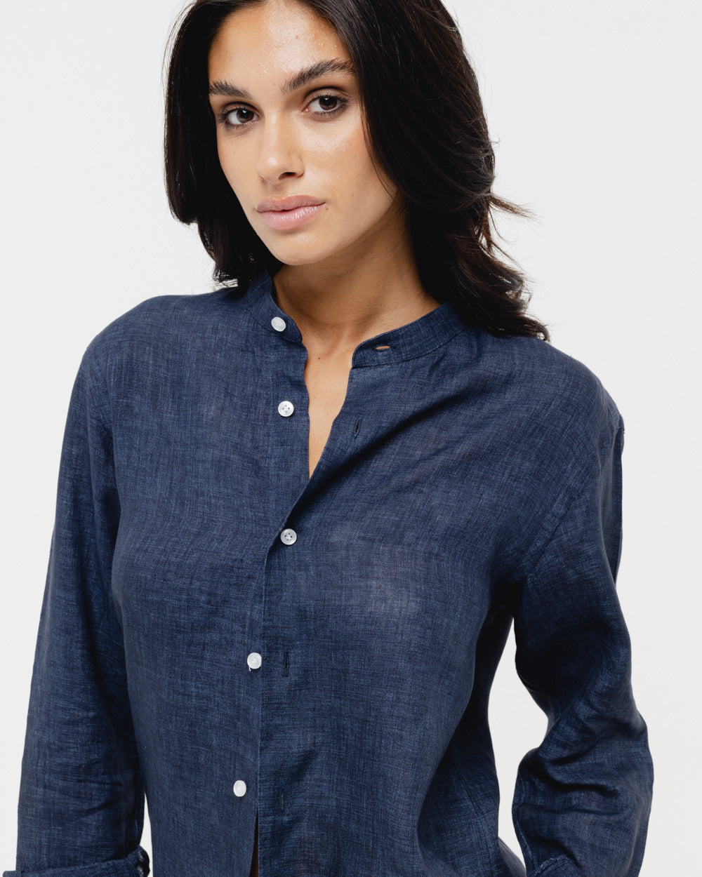 Deep sea blue  Mandarin - 100% Linen