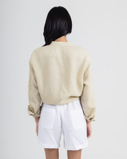 BEIGE MANDARIN - 100% LINEN SHIRT