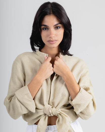 BEIGE MANDARIN - 100% LINEN SHIRT