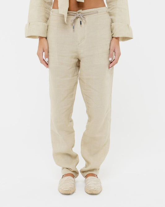 Sand Beige - 100% Linen Drawstring