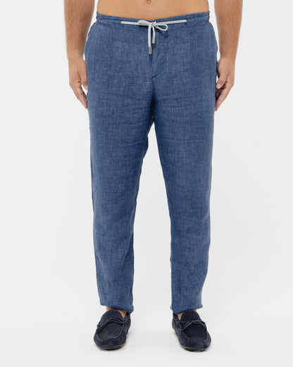 Capri Blue -  100% Linen Drawstring Pants
