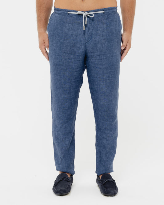 Capri Blue -  100% Linen Drawstring Pants