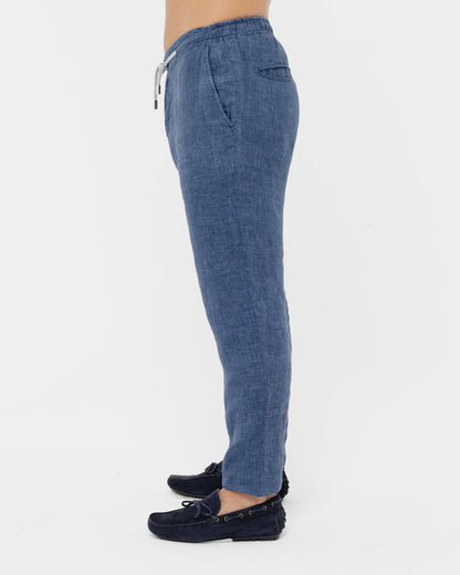 Capri Blue -  100% Linen Drawstring Pants
