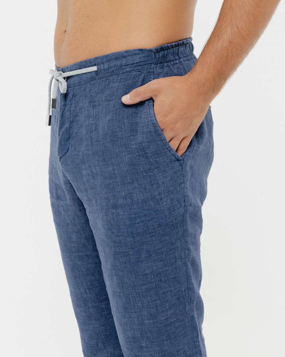 Capri Blue -  100% Linen Drawstring Pants