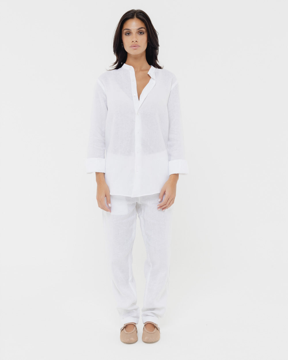 White Mandarin - 100% Linen