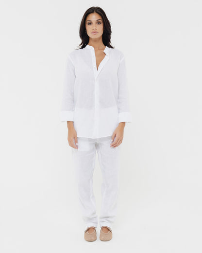 White Mandarin - 100% Linen Shirt