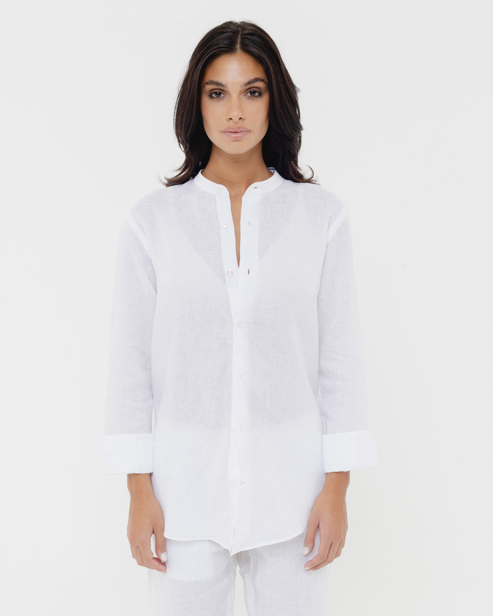 White Mandarin - 100% Linen