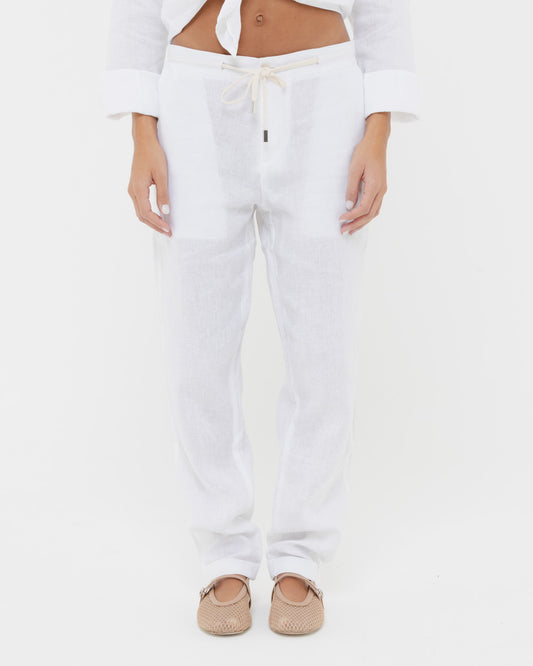 Pure White - 100% Linen Drawstring