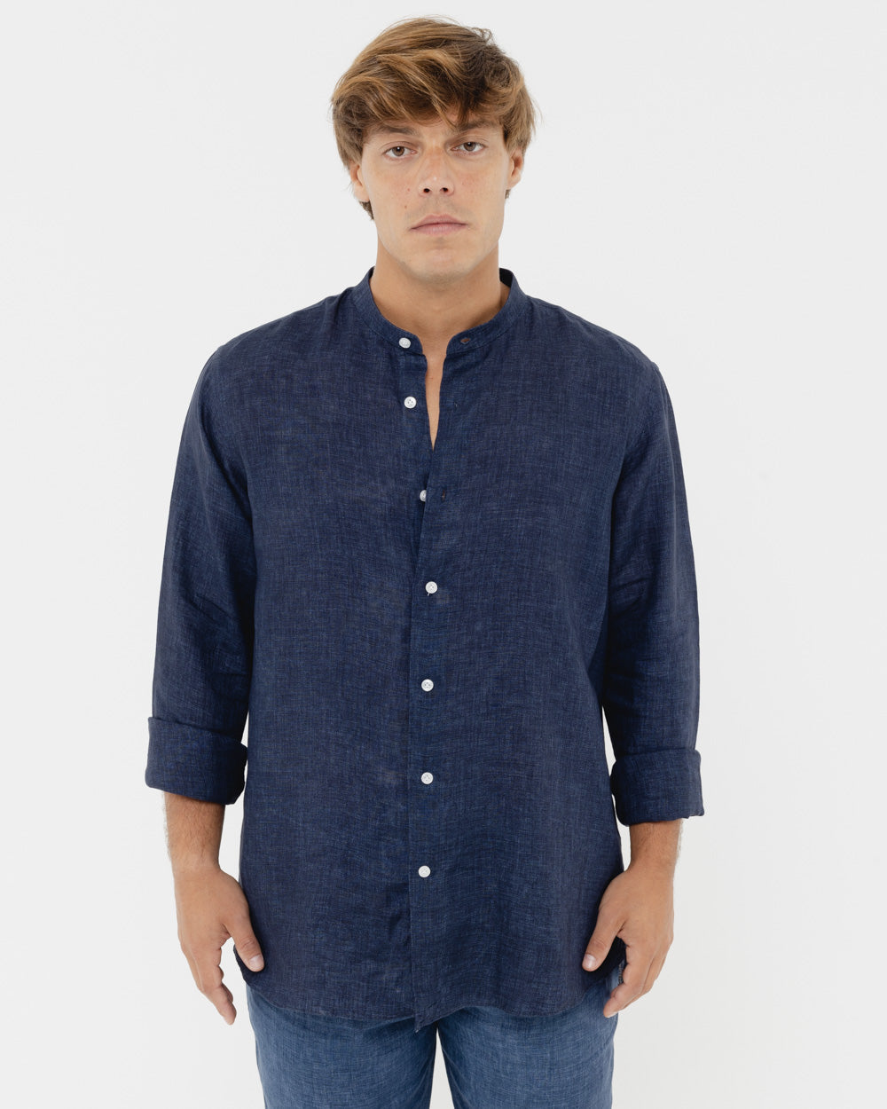 Capri Blu Mandarin - 100% Linen Shirt