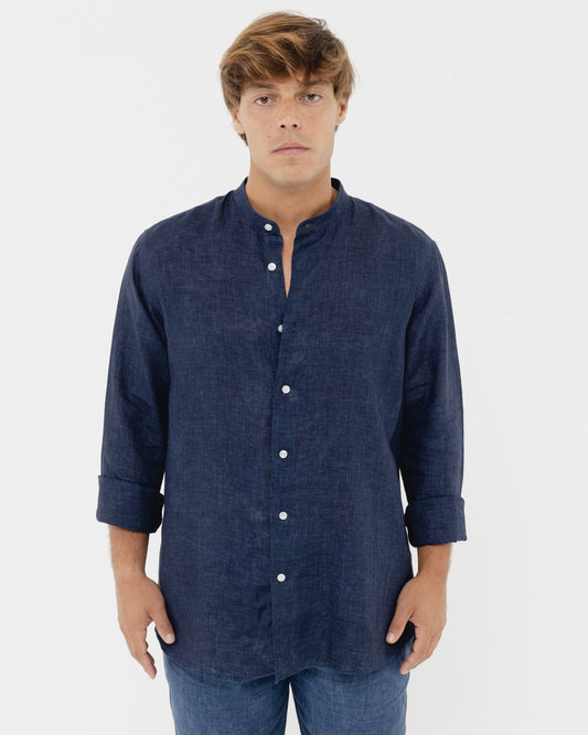 Capri Blu Mandarin - 100% Linen Shirt